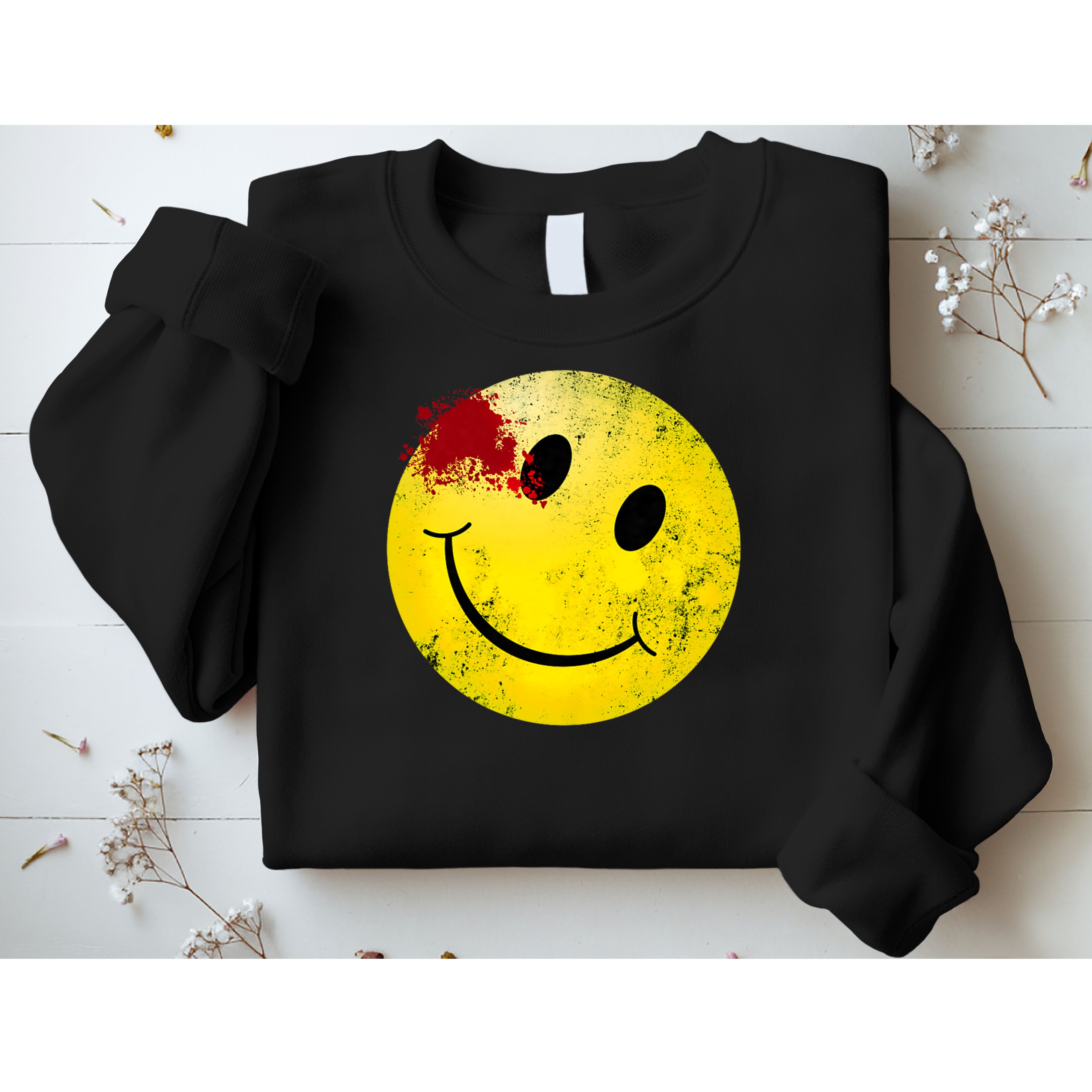 Bloody Smiling Face I Vintage Smile Emojicon Sweatshirt