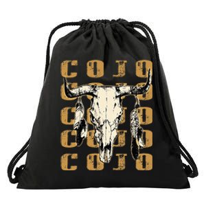 Bull Skull Flowers Music Outlaws 80s 90s Drawstring Bag