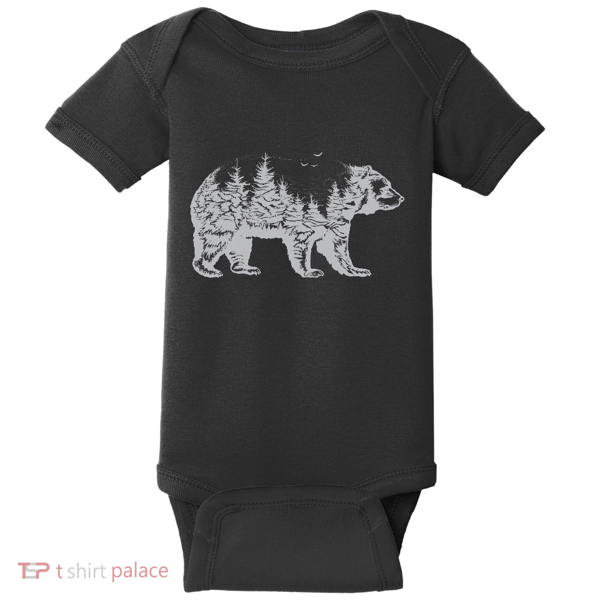 Bear Silhouette Forest Nature For Lovers Of Animal Wildlife Baby Bodysuit