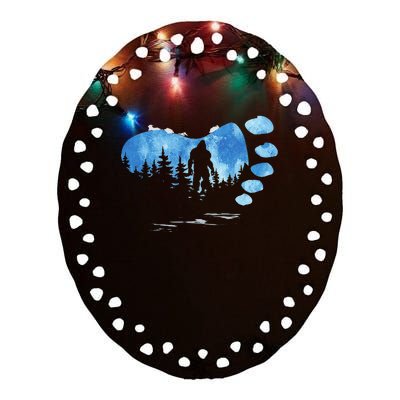 Bigfoot Sasquatch Full Moon In The Forest Ceramic Oval Ornament