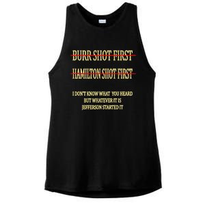 Burr Shot First Hamilton Shot First Funny Ladies PosiCharge Tri-Blend Wicking Tank