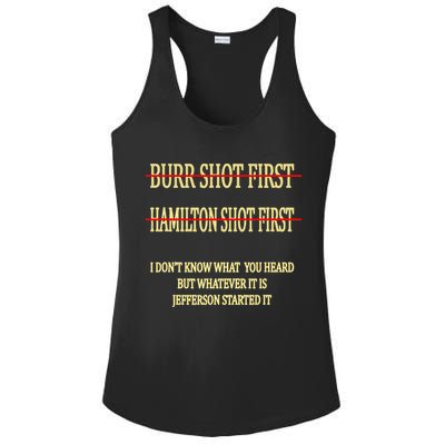 Burr Shot First Hamilton Shot First Funny Ladies PosiCharge Competitor Racerback Tank