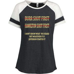 Burr Shot First Hamilton Shot First Funny Enza Ladies Jersey Colorblock Tee