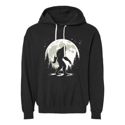 Bigfoot Sasquatch Full Moon Forest Graphic Funny Big Foot Garment-Dyed Fleece Hoodie