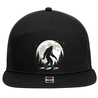 Bigfoot Sasquatch Full Moon Forest Graphic Funny Big Foot 7 Panel Mesh Trucker Snapback Hat