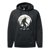 Bigfoot Sasquatch Full Moon Forest Graphic Funny Big Foot Performance Fleece Hoodie