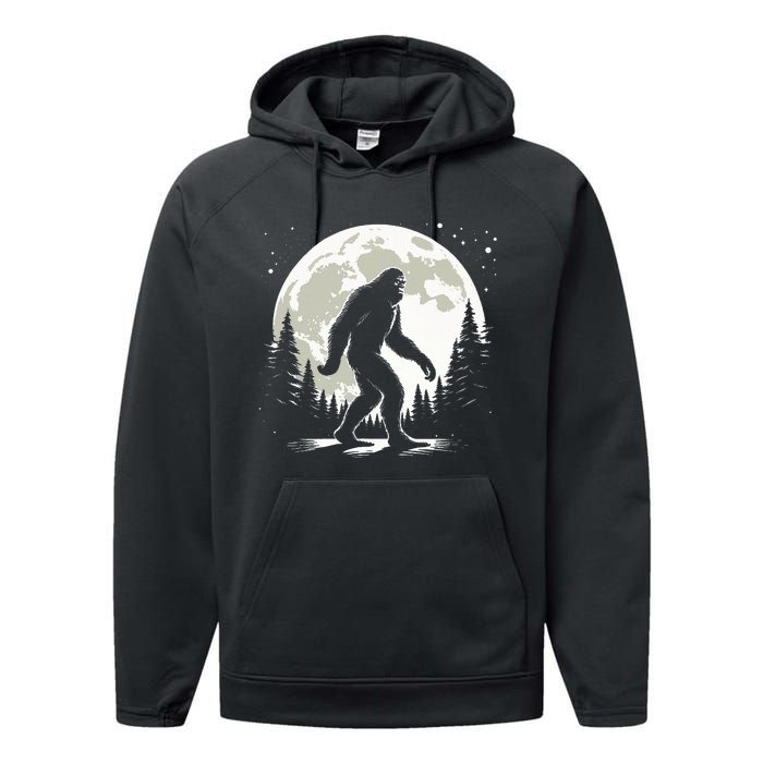 Bigfoot Sasquatch Full Moon Forest Graphic Funny Big Foot Performance Fleece Hoodie