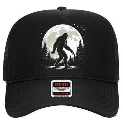 Bigfoot Sasquatch Full Moon Forest Graphic Funny Big Foot High Crown Mesh Back Trucker Hat