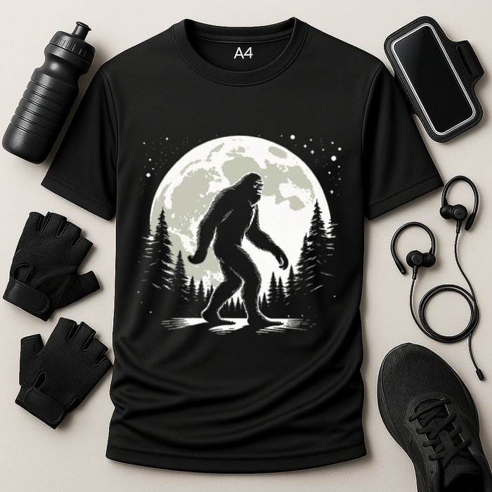 Bigfoot Sasquatch Full Moon Forest Graphic Funny Big Foot Cooling Performance Crew T-Shirt