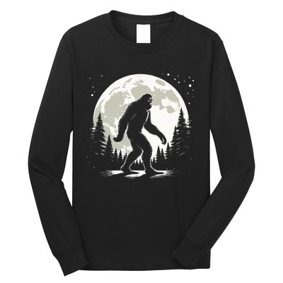 Bigfoot Sasquatch Full Moon Forest Graphic Funny Big Foot Long Sleeve Shirt