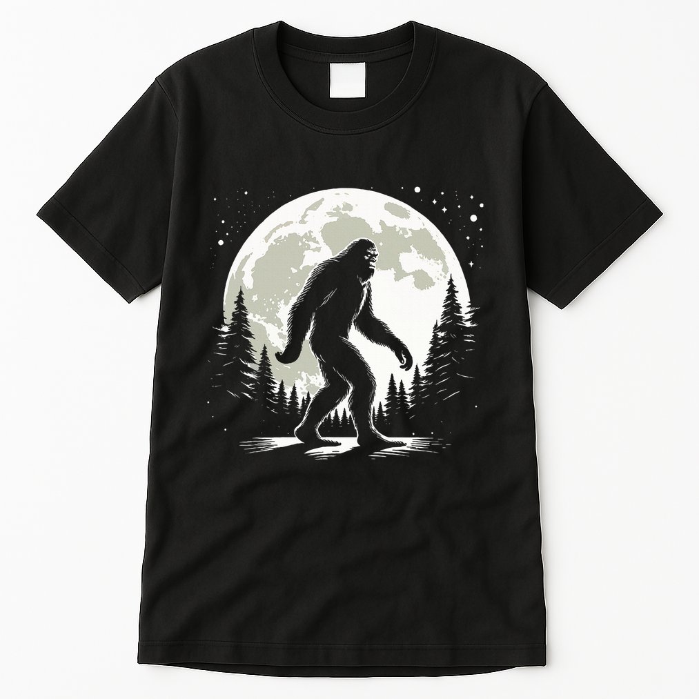 Bigfoot Sasquatch Full Moon Forest Graphic Funny Big Foot Tall T-Shirt