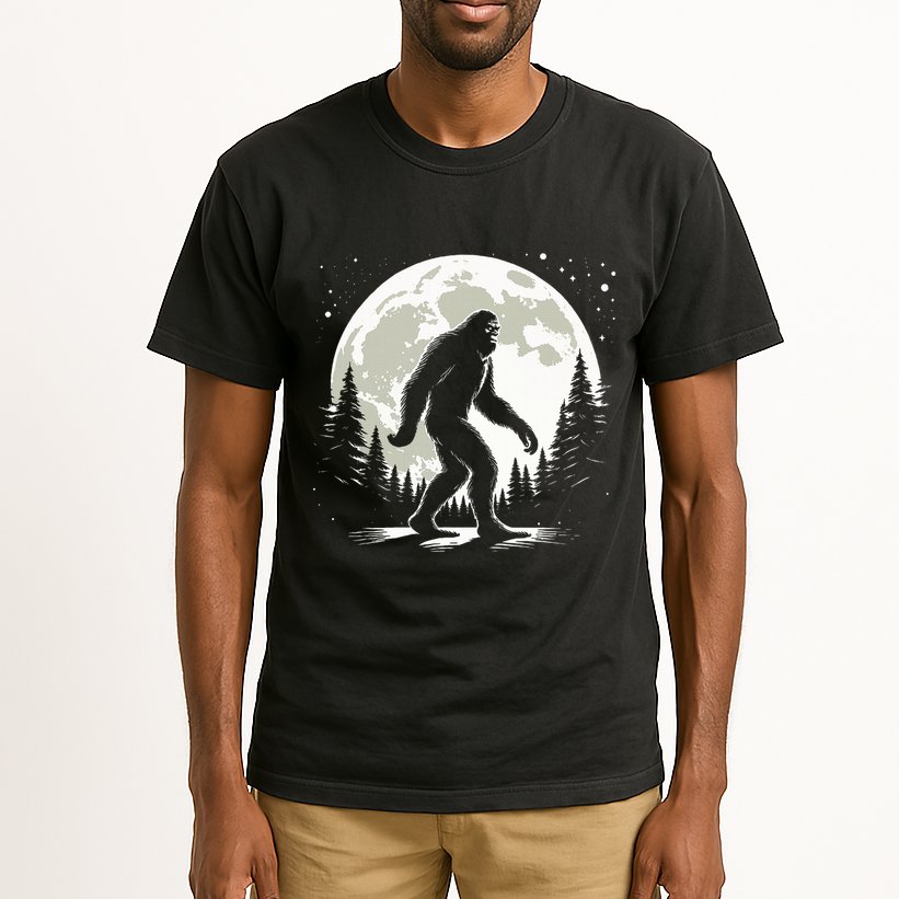 Bigfoot Sasquatch Full Moon Forest Graphic Funny Big Foot Tall T-Shirt