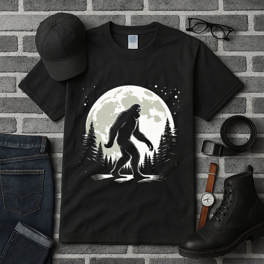 Bigfoot Sasquatch Full Moon Forest Graphic Funny Big Foot Tall T-Shirt