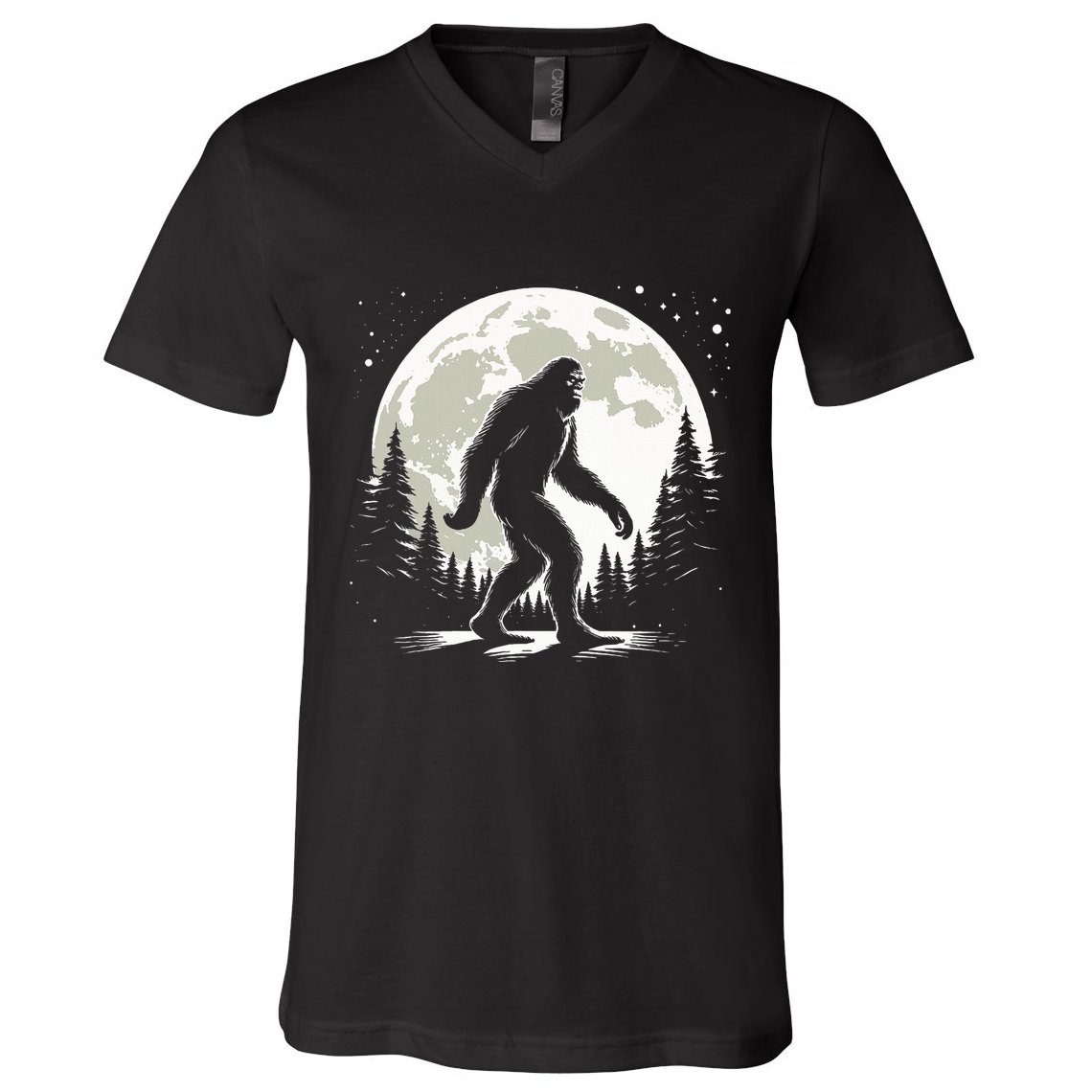 Bigfoot Sasquatch Full Moon Forest Graphic Funny Big Foot V-Neck T-Shirt