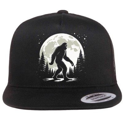 Bigfoot Sasquatch Full Moon Forest Graphic Funny Big Foot Flat Bill Trucker Hat