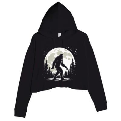 Bigfoot Sasquatch Full Moon Forest Graphic Funny Big Foot Crop Fleece Hoodie