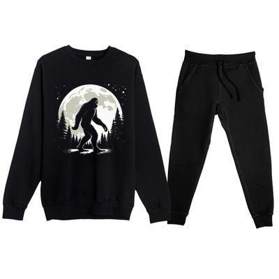 Bigfoot Sasquatch Full Moon Forest Graphic Funny Big Foot Premium Crewneck Sweatsuit Set