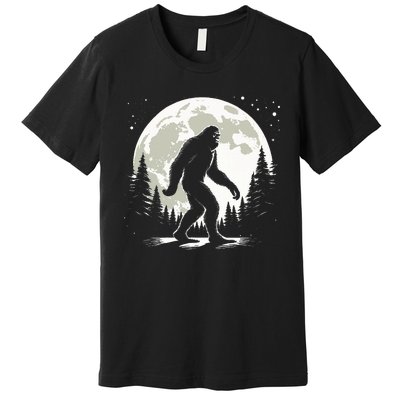 Bigfoot Sasquatch Full Moon Forest Graphic Funny Big Foot Premium T-Shirt