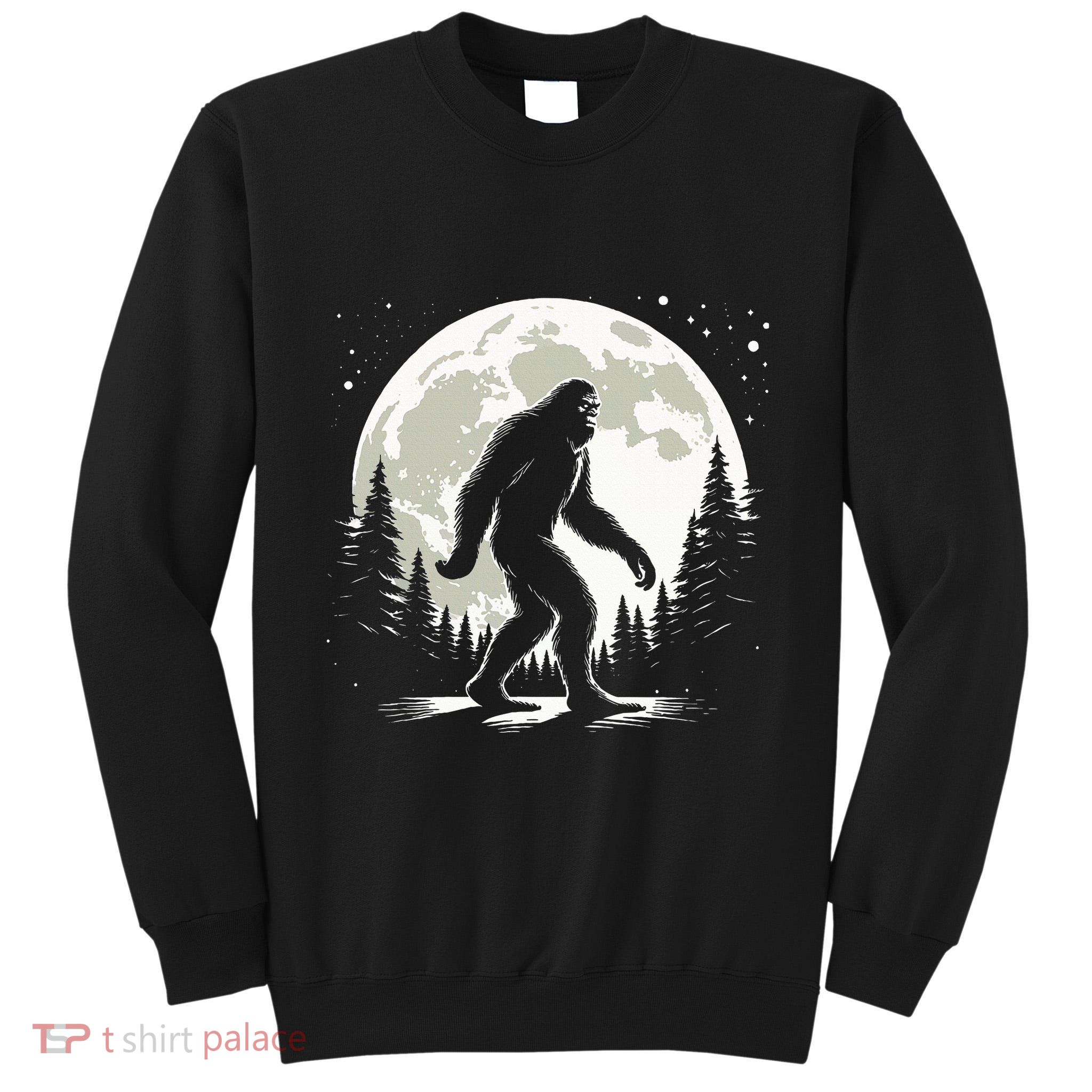 Bigfoot Sasquatch Full Moon Forest Graphic Funny Big Foot Tall Sweatshirt