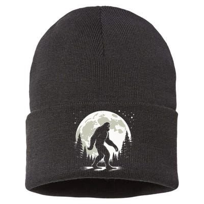 Bigfoot Sasquatch Full Moon Forest Graphic Funny Big Foot Sustainable Knit Beanie