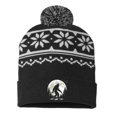 Bigfoot Sasquatch Full Moon Forest Graphic Funny Big Foot USA-Made Snowflake Beanie