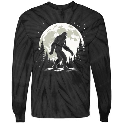 Bigfoot Sasquatch Full Moon Forest Graphic Funny Big Foot Tie-Dye Long Sleeve Shirt