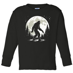 Bigfoot Sasquatch Full Moon Forest Graphic Funny Big Foot Toddler Long Sleeve Shirt