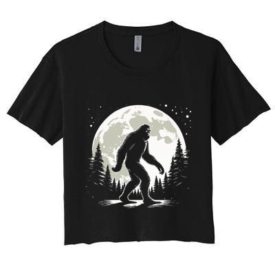 Bigfoot Sasquatch Full Moon Forest Graphic Funny Big Foot Crop Top