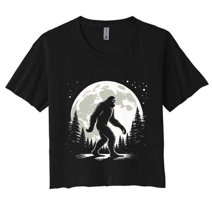 Bigfoot Sasquatch Full Moon Forest Graphic Funny Big Foot Women's Crop Top Tee