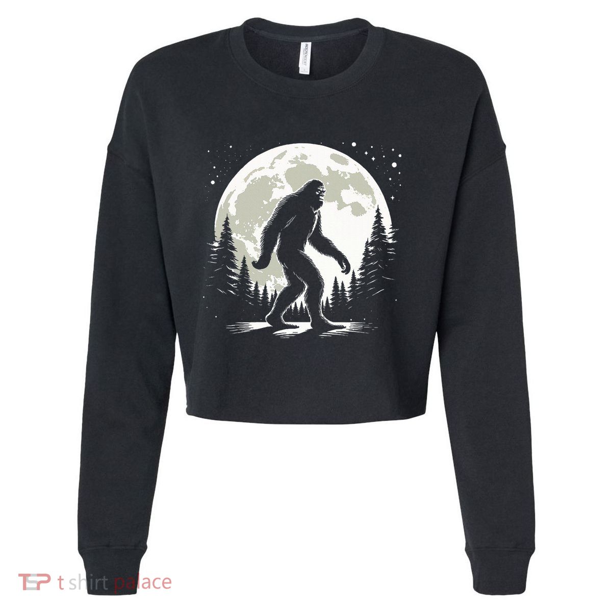 Bigfoot Sasquatch Full Moon Forest Graphic Funny Big Foot Cropped Pullover Crew