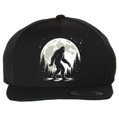 Bigfoot Sasquatch Full Moon Forest Graphic Funny Big Foot Wool Snapback Cap