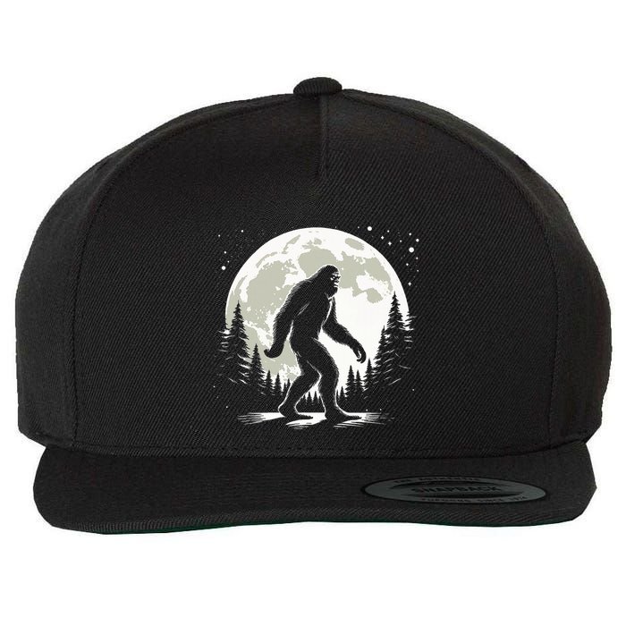 Bigfoot Sasquatch Full Moon Forest Graphic Funny Big Foot Wool Snapback Cap
