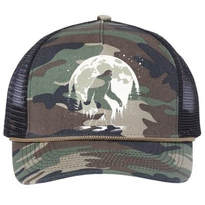 Bigfoot Sasquatch Full Moon Forest Graphic Funny Big Foot Retro Rope Trucker Hat Cap