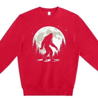 Bigfoot Sasquatch Full Moon Forest Graphic Funny Big Foot Premium Crewneck Sweatshirt