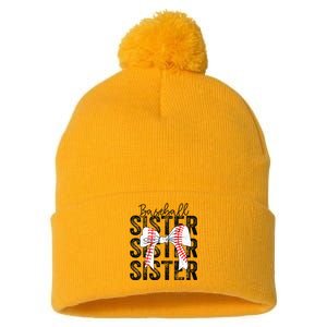 Baseball Sister Funny Baseball Life Softball Life Pom Pom 12in Knit Beanie