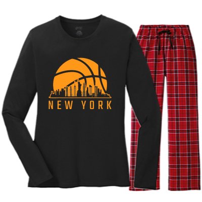 Basketball Sport Fans Player New York Game Day Skyline Women's Long Sleeve Flannel Pajama Set 