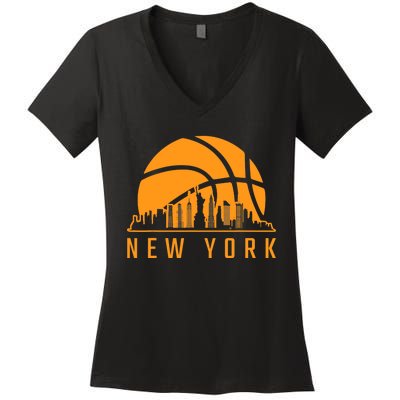 Basketball Sport Fans Player New York Game Day Skyline Women's V-Neck T-Shirt