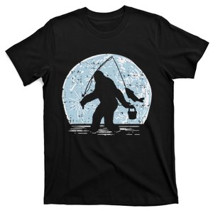 Bigfoot Sasquatch Fishing Moon Funny Fisherman Angler Gift T-Shirt