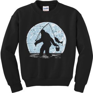 Bigfoot Sasquatch Fishing Moon Funny Fisherman Angler Gift Kids Sweatshirt