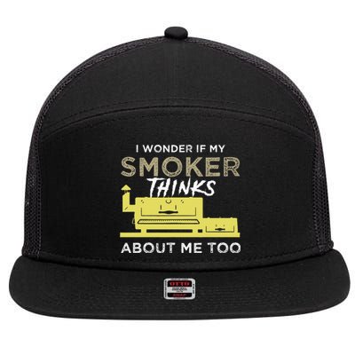 BBQ Smoker Funny Smoking Meat Grilling BBQing 7 Panel Mesh Trucker Snapback Hat