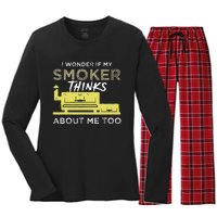 Bbq Smoker Funny Smoking Meat Grilling Bbqing Women's Long Sleeve Flannel Pajama Set 