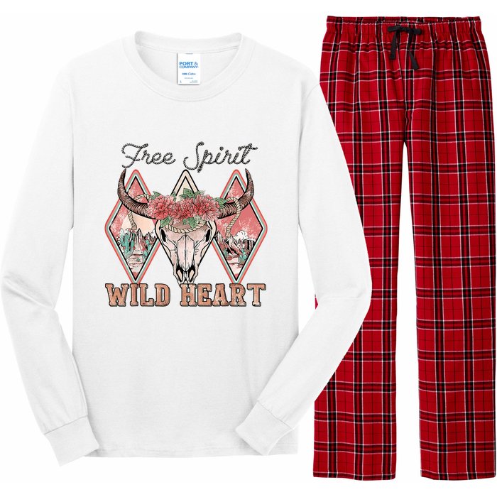 Bull Skull Free Spirit Wild Heart Valentine Western Rodeo Long Sleeve Pajama Set