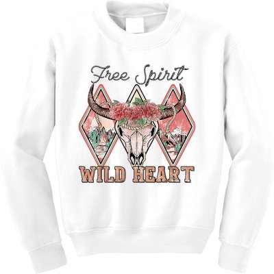 Bull Skull Free Spirit Wild Heart Valentine Western Rodeo Kids Sweatshirt