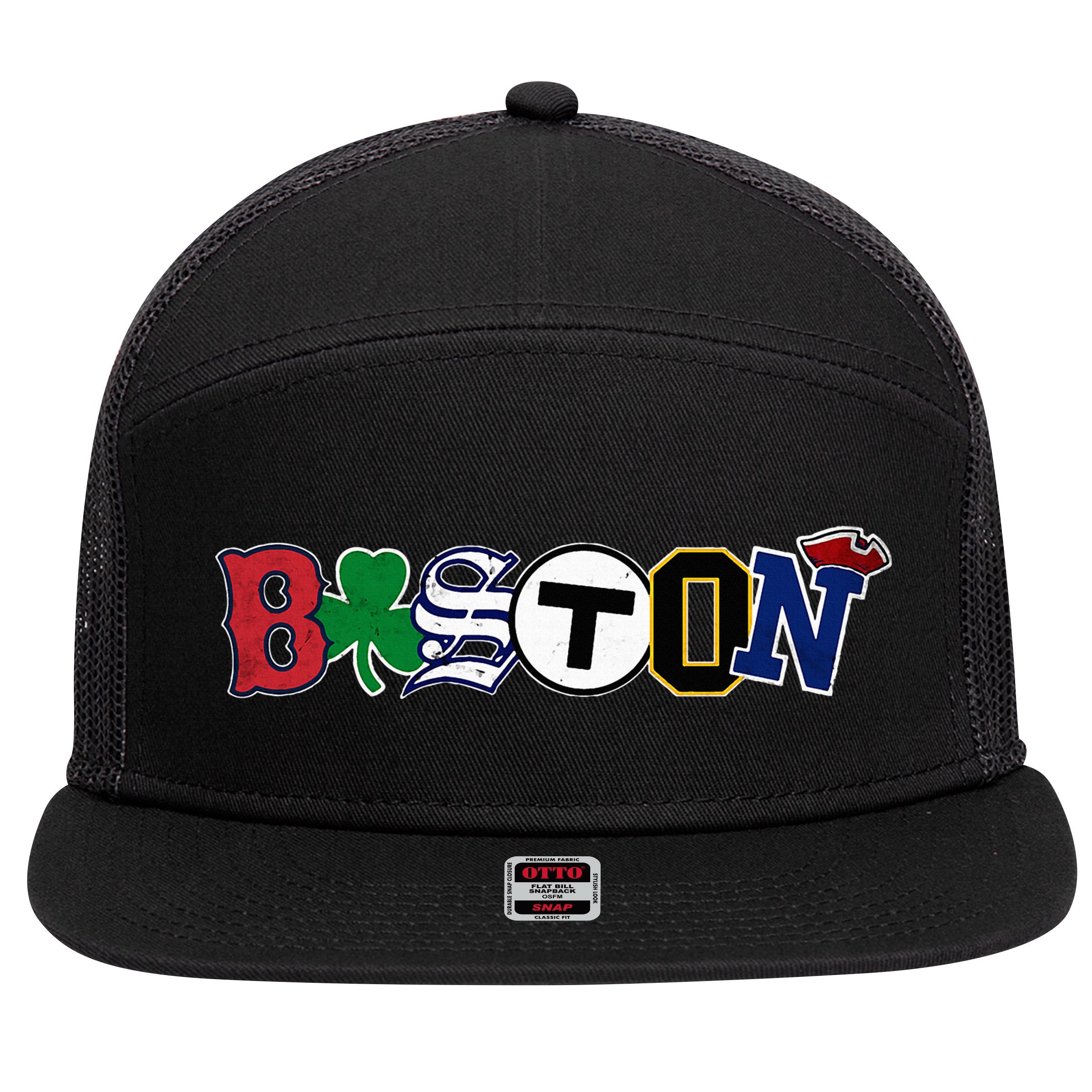 Boston Sports Fan City Pride Vintage Memorabilia 7 Panel Mesh Trucker Snapback Hat