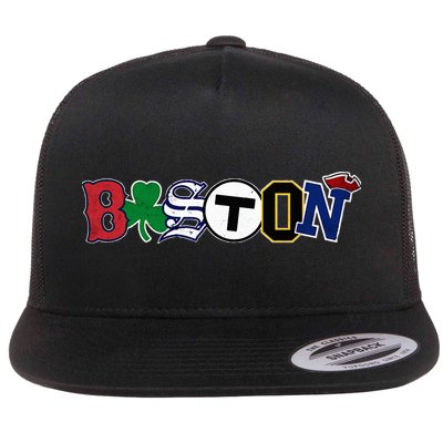 Boston Sports Fan City Pride Vintage Memorabilia Flat Bill Trucker Hat
