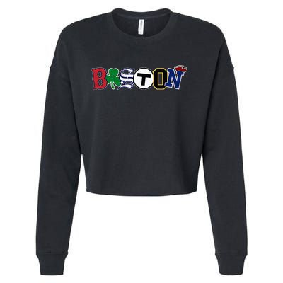 Boston Sports Fan City Pride Vintage Memorabilia Cropped Pullover Crew