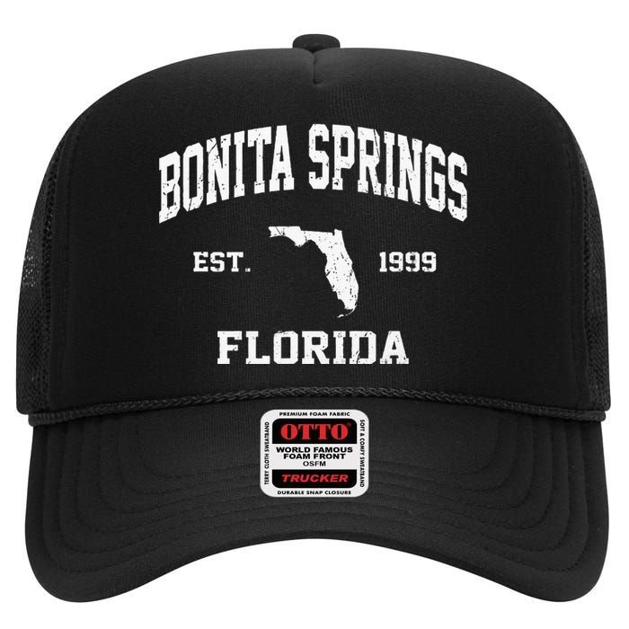 Bonita Springs Florida FL Vintage State Athletic Style High Crown Mesh Back Trucker Hat