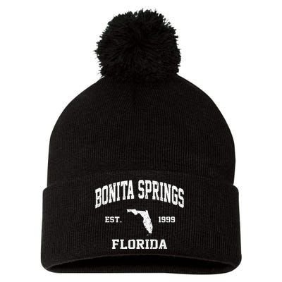 Bonita Springs Florida FL Vintage State Athletic Style Pom Pom 12in Knit Beanie