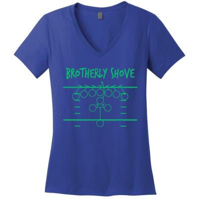 Brotherly Shove Football Mom Funny Football Fan Vintage Women's V-Neck T-Shirt