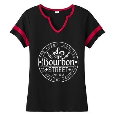 Bourbon Street French Quarter New Orleans Louisiana Est 1718 Ladies Halftime Notch Neck Tee